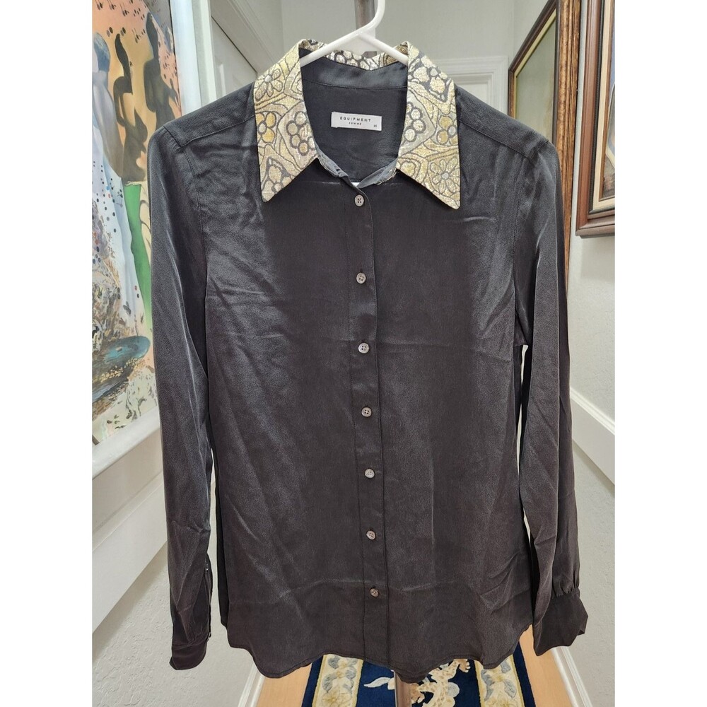 Womens Equipment Femme 100% Silk Blouse Top Long Sleeved Size XS Coupe Black